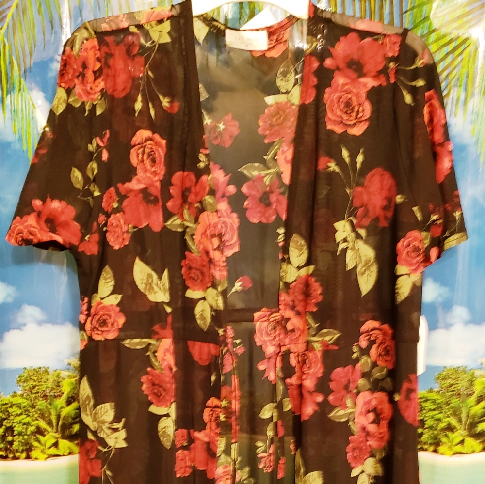 Short sleeve rose pattern plus size 2x duster